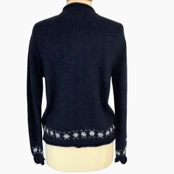 Vintage Croft & Barrow Snowman Wool Angora Embroidered Zip Cardigan Navy Size PM - Picture 8 of 9